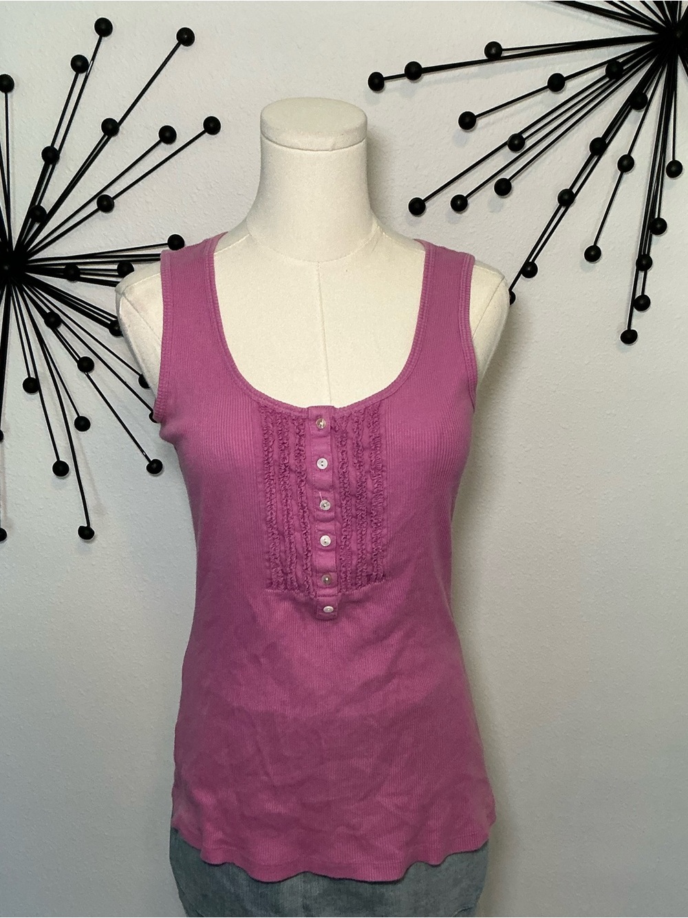 MKM Designs Pink Ribbed Henley Tank Top Size Medium No Size Tag
